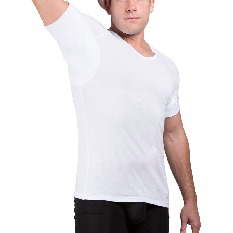 Ejis Sweatproof Undershirt Mens Cotton V Neck w Sweat Pads, Silver Treated to Fight Embarrassing Body Odor & Yellow Armpit Stains, Aluminum Free Alternative to Antiperspirant, Regular Fit (X-Large, White) - Image 1